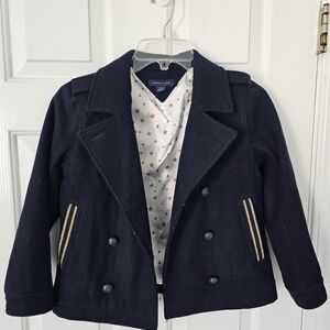 Tommy Hilfiger Navy Wool Blend Military Style Peacoat Kids Girls S